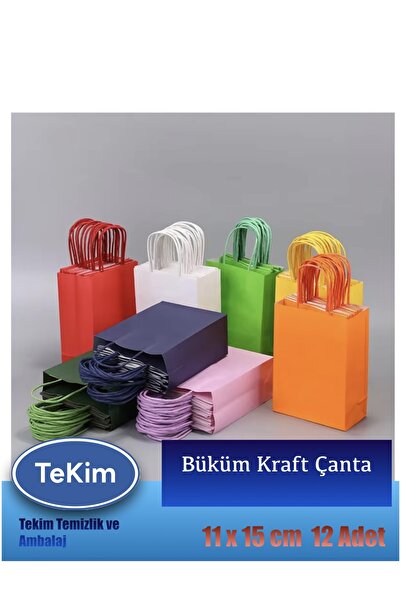 tekim temizlik ve ambalaj Büküm Saplı Mini Kraft Karton Çanta Hediyelik Poşet 12li Paket 15x11x6 cm Yeşil