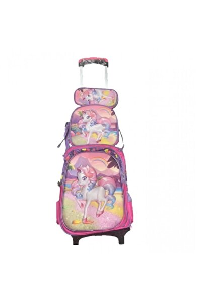 OEM Set 2 bucati, Troler cabina copii si Rucsac copii 47/37 cm, model Unicorn