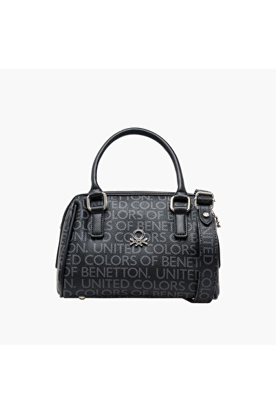 United Colors of Benetton UCB Monogram Print Tote Bag with Detachable Strap