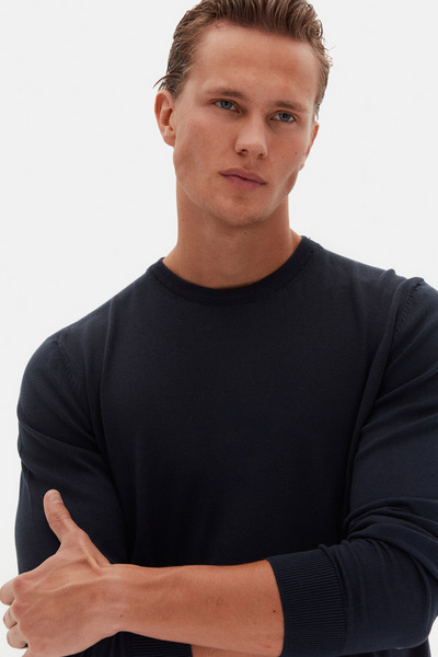 D'S Damat Ds Damat Regular Fit Navy Blue Plain Knit Sweater