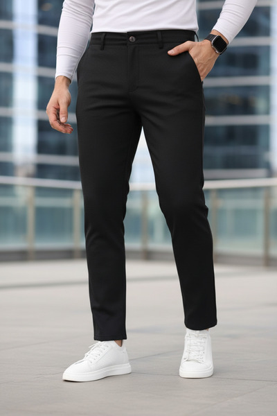 hello7 Açık Gri Slim Fit Desenli Erkek Pantolon Günlük Ofis