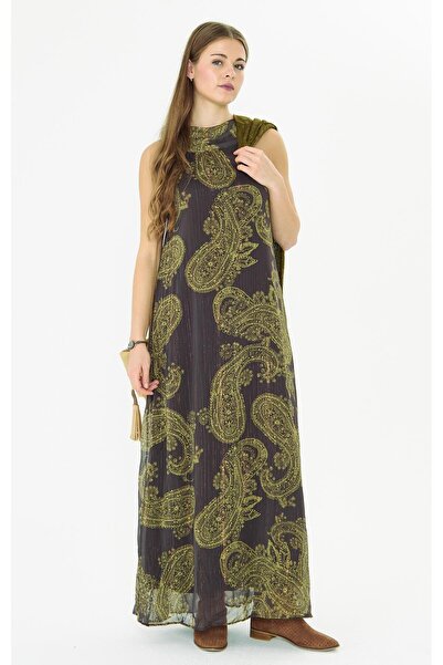 Paisley Baskılı Şifon Elbise