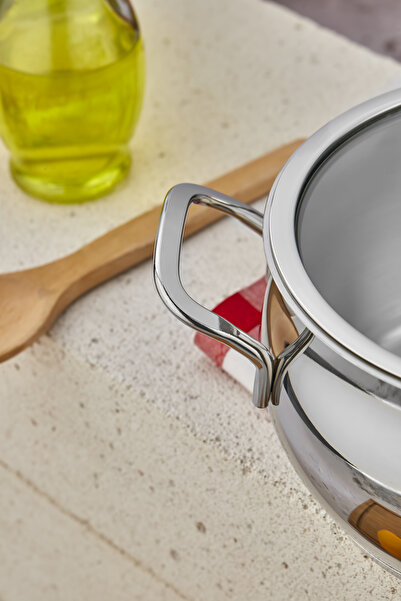 Cooker Lara 18 cm Stainless Steel Deep Pot with Glass Lid