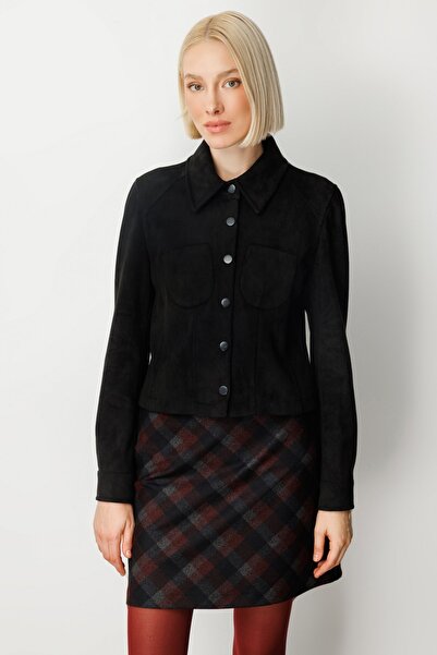 Ekol Short Suede Coat with Snap Fasteners