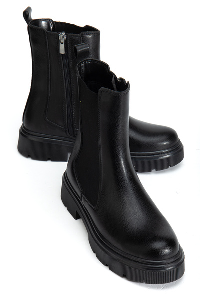 motto store Kadın Siyah Kalın Tabanlı Fermuarlı Chelsea Bot