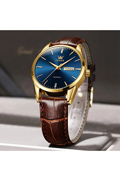 OLEVS Ανδρικό Ρολόι Δερμάτινο Quartz Αναλογικό Κλασικό Casual Ημερομηνία