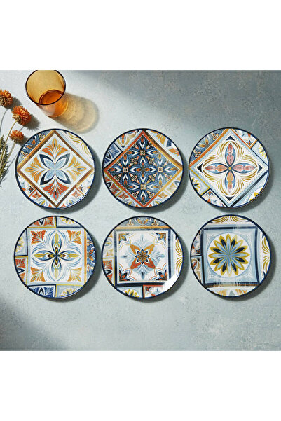 Güral Porselen Camelia Harmony Blue 6 Piece 20 cm Cake Set 4270