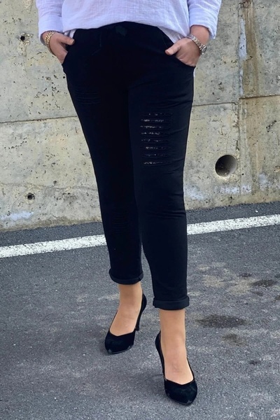 Mia Butik Women's Black Paylet Detailed Trousers