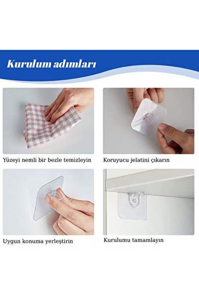 ARVALE Şeffaf Kendinden Yapışkanlı Raf Tutucu Askı – Delme Gerektirmez - 2 Adet