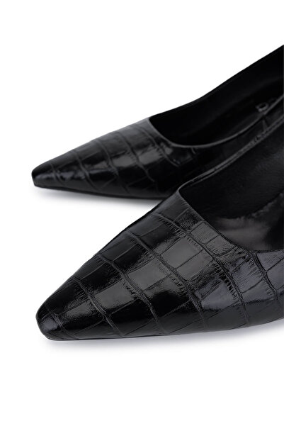 Tamer Tanca Women's Genuine Leather Black Crocodile Heeled Shoes
