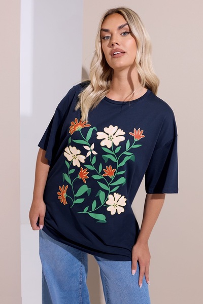 Stil Diva Plus Size Crew Neck Short Sleeve Floral Print T-Shirt 304198