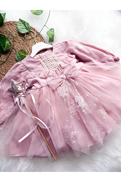 aysskids LENORA Prenses Model Tül Fiyonk Detaylı Uzun Kollu Etekli Elbise