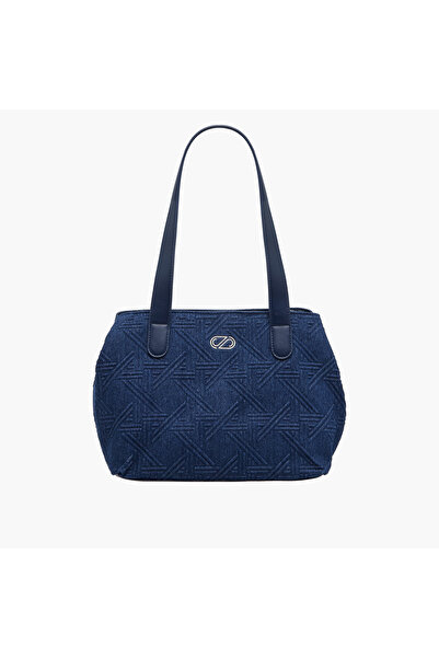 SASHA Textured Denim Shoulder Bag with Double Handles
