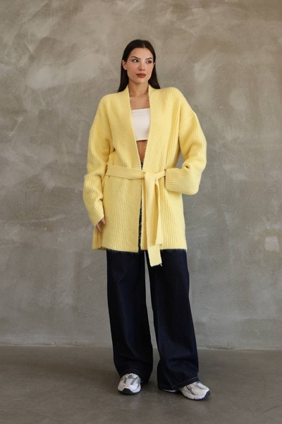 R&G RIMANERE GIOVANI Kadın Oversize Kuşaklı Hırka - Yumuşak Dokulu Triko