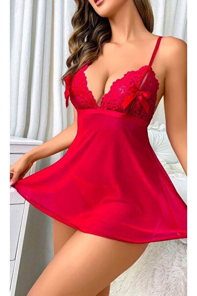 SiaLess Lingerie Women's Burgundy Sexy Fancy Tulle Nightgown Thong Set