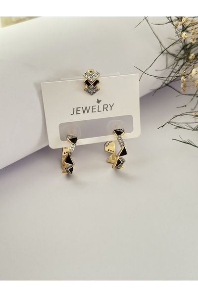 mibrillo Marka muadili gold siyah detaylı 3 lü küpe seti ( earcufflu )
