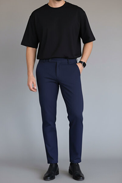 hello7 Ανδρικό παντελόνι με λεπτή εφαρμογή με λεπτομέρεια με κουμπιά στο πλάι