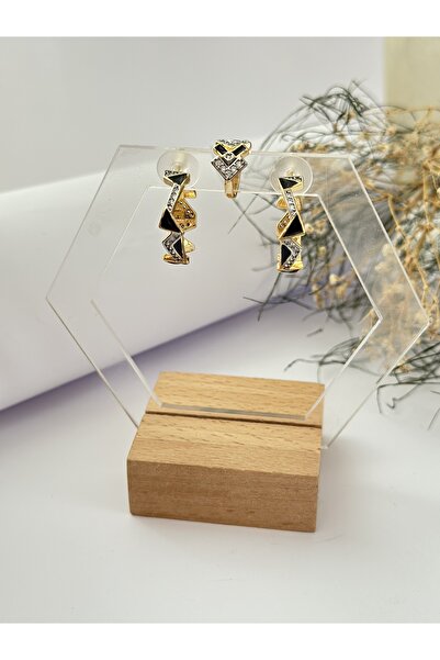 mibrillo Brand Equivalent Gold Black Detailed 3-Piece Earring Set (with Ear Cuffs)