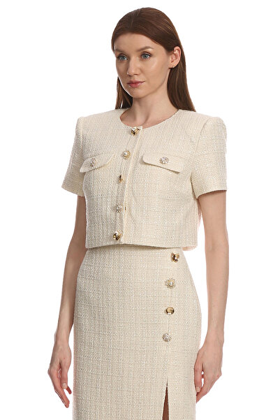 Self Portrait Cream Boucle Crop Top