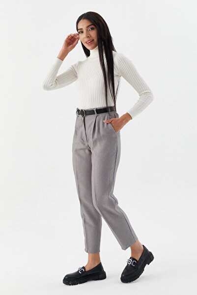 Shopping Shop Belted High Waist Trousers Gray