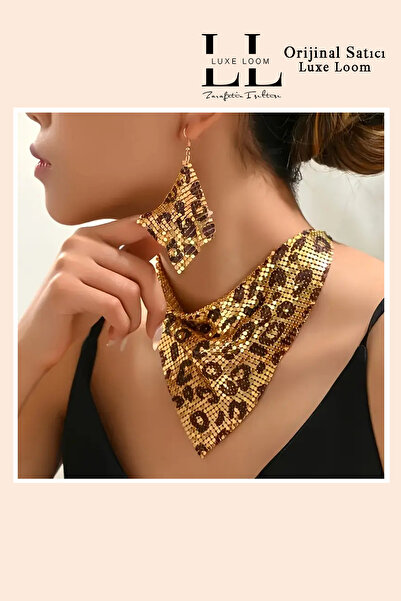 Luxe Loom Zarafetin Işıltısı Kadın Şık Retro Leopar Desenli Kolye ve Küpe Set...