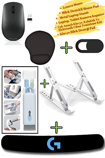LENOVO Mouse Kablosuz GY50R91293, Kamera Kapatıcı, Laptop Standı, Bilek Destekli Mousepad,