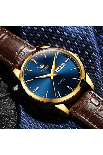 OLEVS Ανδρικό Ρολόι Δερμάτινο Quartz Αναλογικό Κλασικό Casual Ημερομηνία