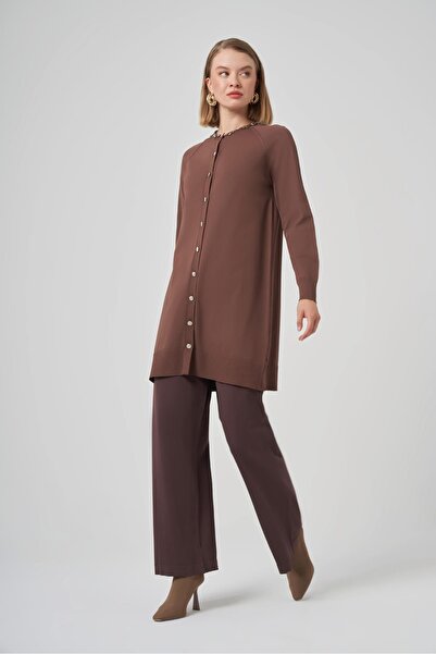 Nuss 300t Mercerized Tunic with Stone Embroidery on the Collar, Brown