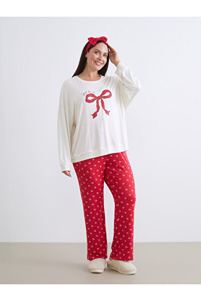 LC Waikiki Red Bow Printed Women's Pajama Set and Headband