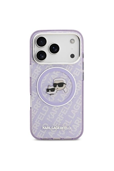 Karl Lagerfeld Case for iPhone 17 Pro Max, IML Glitter K&C Heads Logo MagSafe, Clear Mono Karl&Choupette