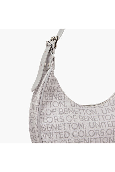 United Colors of Benetton UCB Logo Print Baguette Bag with Adjustable Strap
