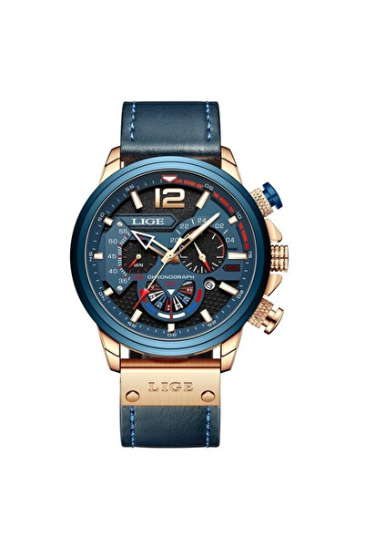 Lige Ceas bărbătesc din piele, cronograf, cronometru, albastru