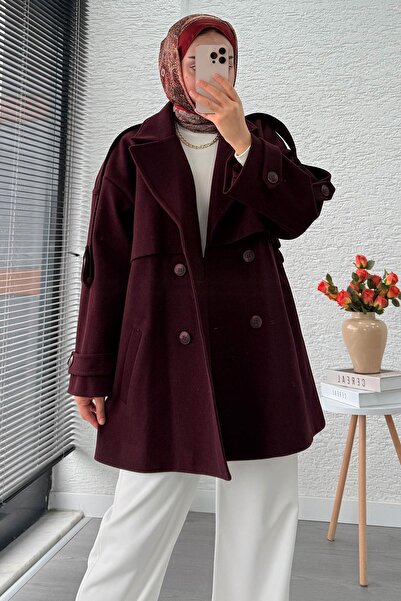 MELEK ARAZ Premium Four-Button Short Cashmere Coat – Plum
