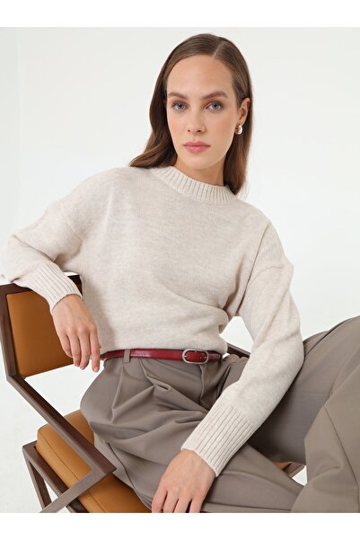 Benin Crew Neck Basic Knit Sweater - Cream -