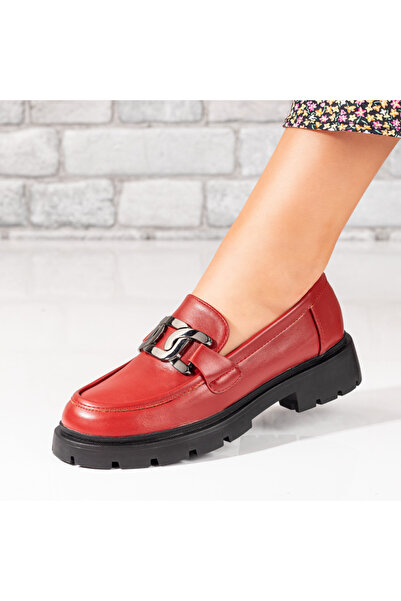 Modlet.ro Γυναικεία μοκασίνια σε μπορντό χρώμα με χοντρή σόλα και μεταλλικό α...