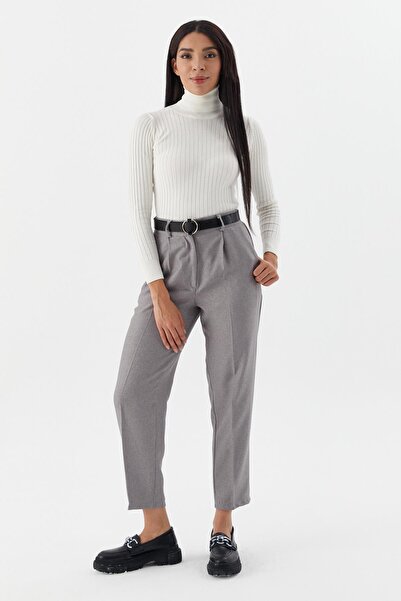 Shopping Shop Belted High Waist Trousers Gray
