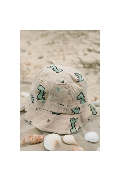 Doty Summer Hat for Children StarHat with String, 16x11 cm, Cream, Dinosaur Print