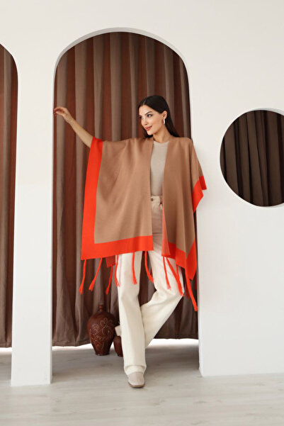 bacc Women's Biscuit Tassel Color Block Winter Knitwear Shawl Bces-253005