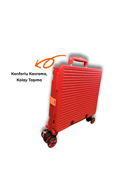 Portakap 4 Tekerlekli, 55 Litre Kırmızı Katlanır Alışveriş Arabası - Katlanır...