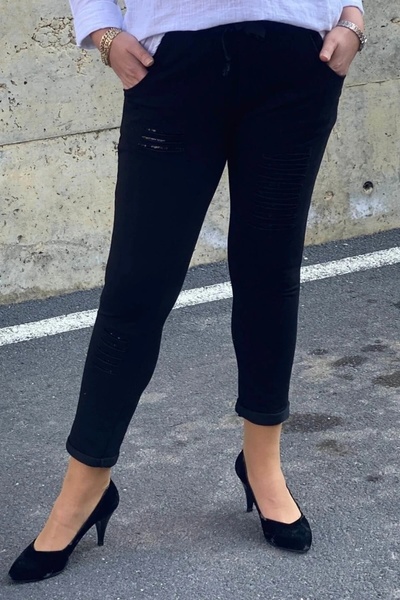 Mia Butik Women's Black Paylet Detailed Trousers