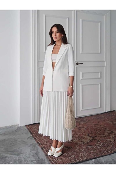 Swass Jacket and White Pleated Long Skirt Set