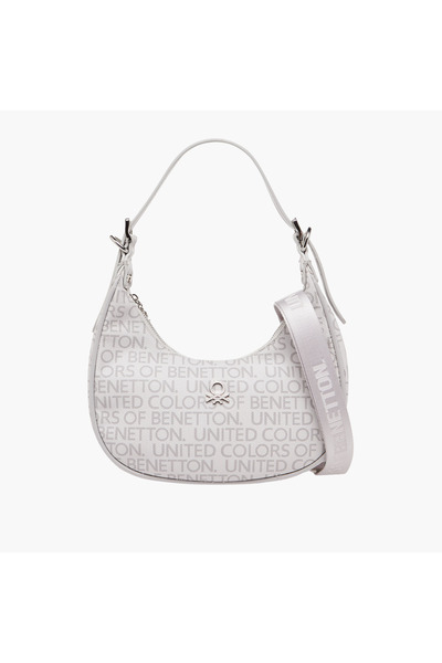 United Colors of Benetton UCB Logo Print Baguette Bag with Adjustable Strap