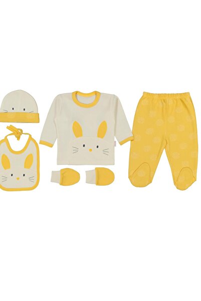 BYS BABY FASHION %100 Pamuklu 5 Parça Sevimli Tavşan Kulak Desenli Hastane Çıkışı Zıbın Seti (Kutulu)