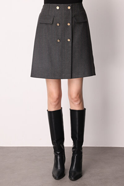 Ekol Fusta mini pentru femei cu talie elastică și nasturi ornamentali 2019