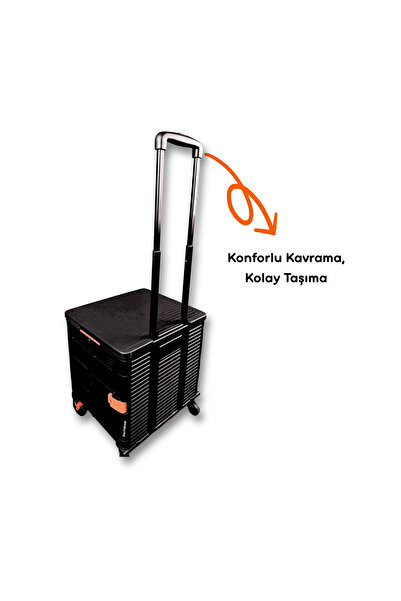 Portakap 4 Tekerlekli, 55 Litre Siyah Katlanır Alışveriş Arabası - Pazar Arabası