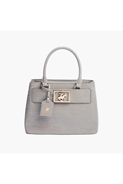 Beverly Hills Polo Club Textured Tote Bag with Detachable Strap and Zip Closure