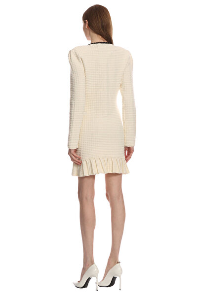 Self Portrait Cream Textured Knit Mini Elbise