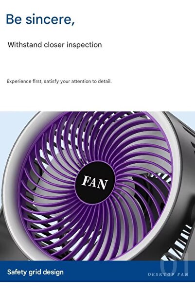 Biki Rechargeable Desktop Fan 4 Speed 5 Light Modes Type-C 20x18x9cm Portable Cooling
