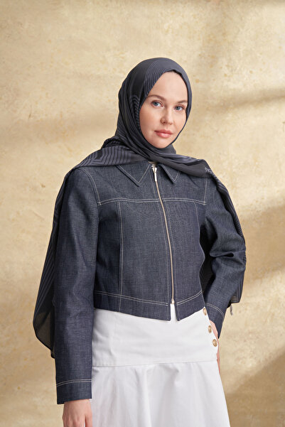 ARMANDA Fiori Jakar Line Pattern Shawl - Anthracite