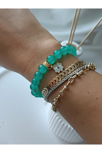 La fee aksesuar سوار نسائي من حجر الأكوامارين الطبيعي الفيروزي على شكل ورقة البرسيم